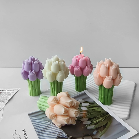 3D Tulip Bouquet Silicone Mold For DIY Aromatherapy Candle Resin Casting Gypsum Ornament Making Tools Floral