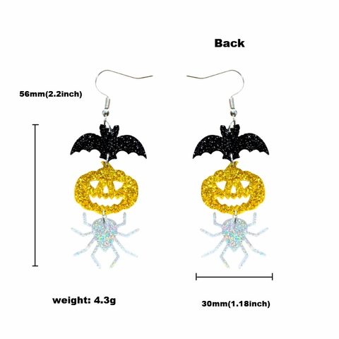 Halloween Dangle Earrings Acrylic Glitter Bat Pumpkin Spider Sparkling Quirky Festive Jewelry For Women Girls