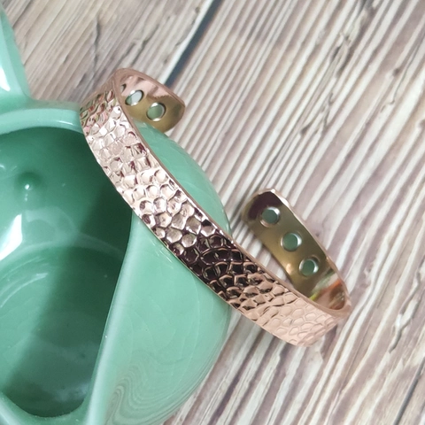 Red Pure Copper Magnetic Bracelet Hammered Wave Texture Adjustable Open Cuff Vintage Health Jewelry For Men Women