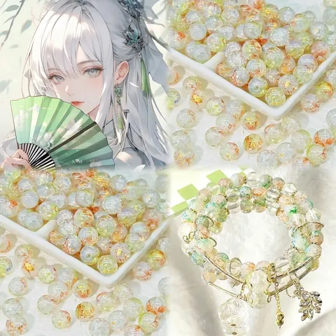 Round Glass Beads Crackle Texture Gradient Color Protein Jade Effect Loose Beads For DIY Jewelry Making Handmade