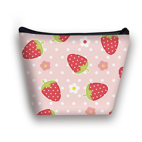 Neceser De Maquillaje Portátil De Poliéster Con Lindos Patrones De Frutas Cereza Fresa Sandía Organizador De Tocador Para Niñas