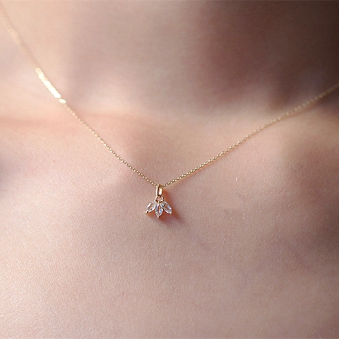 Dainty 925 Sterling Silver Necklace With Marquise Zircon 14K Gold Plated French Style Minimalist Clavicle Chain For Women