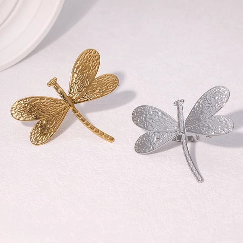 Anillo Abierto Libélula Acero Inoxidable Chapado En Oro 18K Ajustable Joyas Animales Minimalistas Para Mujeres Textura Martillada Chic