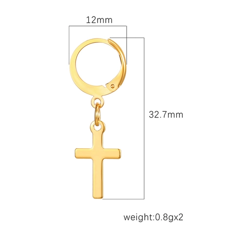 Orecchini A Cerchio Con Pendente A Croce Acciaio Inossidabile Placcato Oro 18K Minimalista Gioielli Da Donna