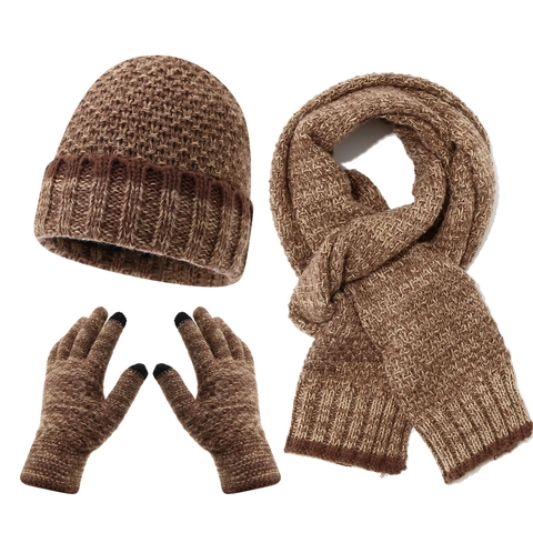 Set Berretto Sciarpa E Guanti Touchscreen Inverno Uomo Maglia Foderato In Pile Spesso Acrilico Esterno Clima Freddo