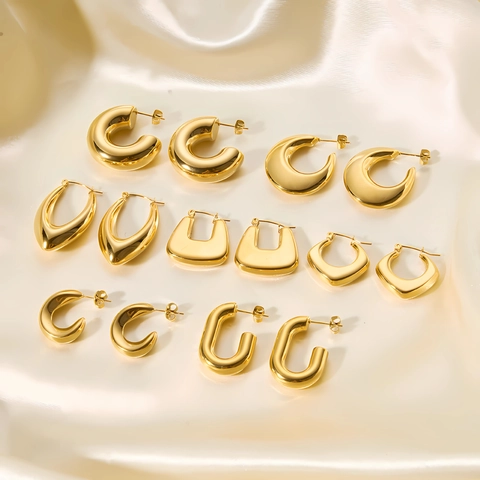 Hoop Ohrringe Edelstahl 18K Vergoldet Geometrisch C-Form Hohl Minimalistisch Mode Schmuck Für Damen