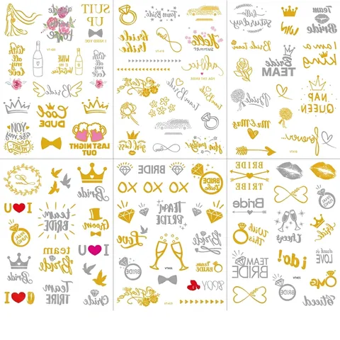 Metallic Gold Silber Temporäre Tattoo Aufkleber Wasserdicht Team Bride Für Junggesellinnenabschied Hochzeit Brautparty