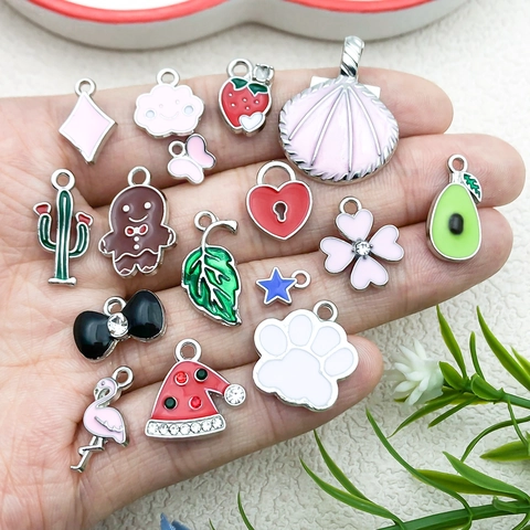Cartoon Alloy Enamel Charms For DIY Jewelry Making Necklaces Bracelets Keychains Fruit Animal Holiday Shapes Mix Colorful