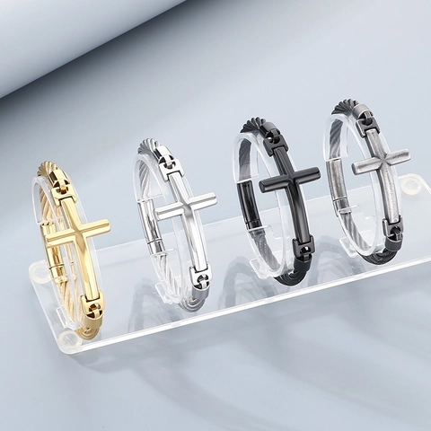 Cross Bangle Titanium Steel Cable Wire Twisted Bracelet Vintage Punk Style Jewelry For Men