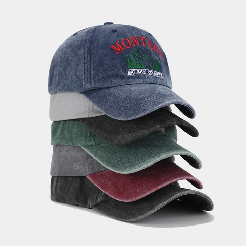 Cappello Da Baseball In Cotone Lavato Vintage Montana Ricamo Lettere Montagna Retro Regolabile Berretto Da Sole All Aperto Unisex