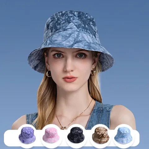 Sombrero Piluso De Algodón Tie Dye Para Mujer Ajustable Plegable Protección UV Verano Gorra De Sol Casual Playa Viaje Moda