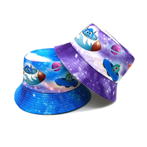 Vissershoed Kinderen Polyester Ademend Zonbescherming Ruimte Alien Print Cartoon Sterrenhemel Patroon Voor Jongens Meisjes