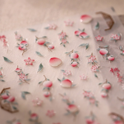 Autocollants À Ongles 3D Fleur De Pêcher Auto-Adhésifs Givrés Floraux Style Chinois Fruits Pour Femmes Manucure DIY