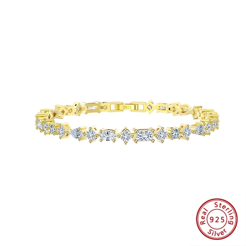 Luxury 925 Sterling Silver Multi Shape Zirconia Tennis Bracelet For Women Electroplated Geometric Clear Stone Jewelry Gift