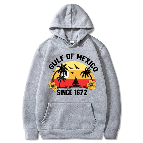 Felpa Con Cappuccio Uomo Pullover Poliestere Fodera In Pile Retro Gulf Of Mexico Stampa Casual Maniche Lunghe Con Tasca A Marsupio