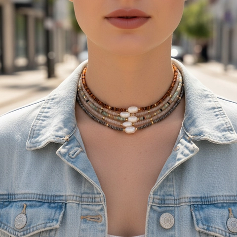 Collana Di Perline In Pietra Naturale Fatta A Mano Con Perla Artificial Barocca Stile Boho Retro Catenina Per Clavicola Da Donna