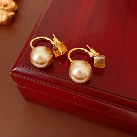 Französische Vintage Front Back Ohrringe Mit Silbernem Ohrstecker Champagner Künstliche Perle Bernstein Kristall Eleganter Schmuck