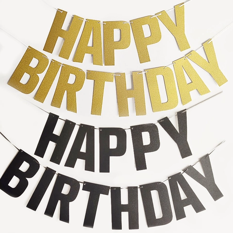 Happy Birthday Banner Glitter Cardstock Foil Metallic Macaron Rainbow Bunting Garland Hanging Decoration For Party