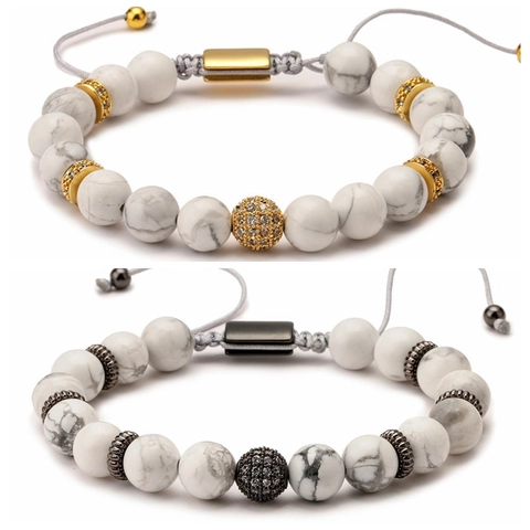 Handmade Natural Gemstone Bead Bracelet Adjustable Woven Cord With Micro Pave Cubic Zirconia For Women Men