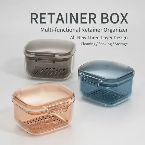 Multi Layer Retainer Box U055 Orthodontic Denture Case Drainage Soaking Basket Portable Plastic Magnetic Lock Guard