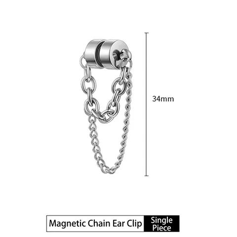 Clip De Oreja Con Cadena Magnética Aleación Sin Perforación Borla De Cadena Doble Pendiente De Puño Unisex Color Plata