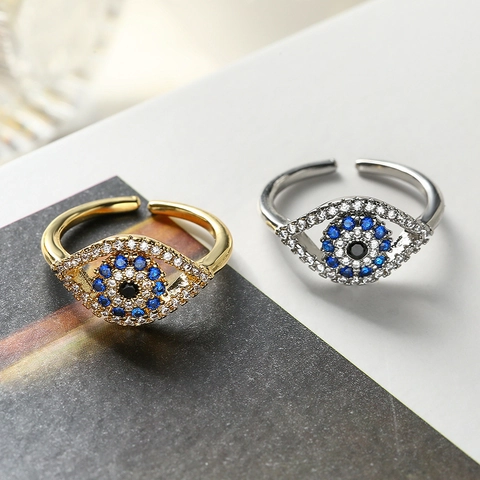 Evil Eye Offener Ring Kupfer Zirkonia Verstellbarer Böhmischer Vintage Schmuck Für Frauen Gold Und Silber Plattiert