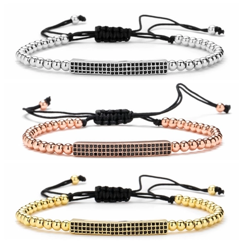 Western Style Kupfer Perlen Armband Für Damen Herren Verstellbares Geflochtenes Seil Armband Gold Silber Strass Schmuck