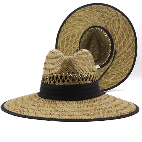 Cappello Da Sole In Paglia Naturale Uomo Tesa Larga Traspirante Esterno Lifeguard Cowboy Con Sottogola Regolabile Motivo Paisley