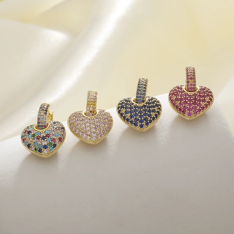 Vintage Heart Drop Earrings Gold Plated Copper Micro Pave Zirconia Colorful Huggie Earrings For Party Women Jewelry