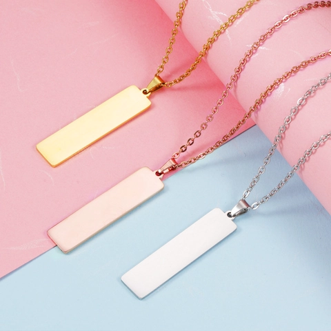Rectangular Bar Pendant Necklace Polished 304 Stainless Steel Minimalist Geometric Fashion Jewelry