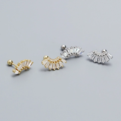 Boucles D'oreilles En Argent Sterling 925 En Forme D'éventail Avec Zircone Géométrique Piercing Bijoux Pour Femmes