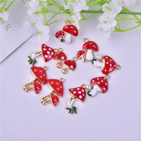 Emaille Paddenstoel Bedeltjes Legering Rood Wit Gestippelde Hangers Voor DIY Sieraden Maken Kettingen Oorbellen