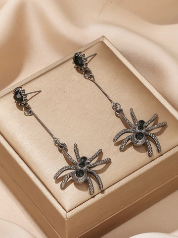 Spinne Ohrhänger Legierung Schwarze Strasssteine Gothic Punk Halloween Übertriebener Dunkler Stil Lange Tier Schmuck Damen