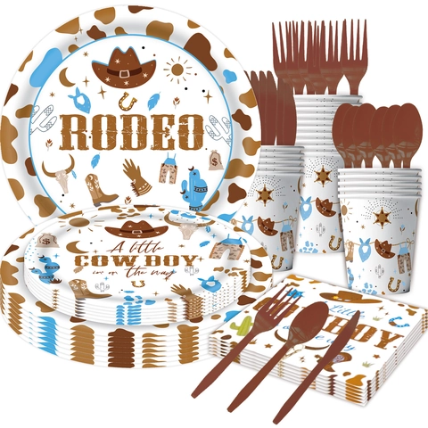 Western Cowboy Feestartikelen Wegwerp Servies Papieren Borden Servetten Bekers Tafelkleed Banner Rodeo Thema Baby Shower