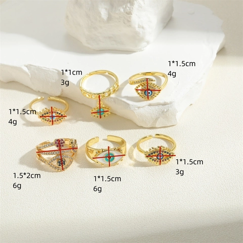 Böser Blick Verstellbarer Ring Kupfer Zirkon Emaille Herz Mond Vintage Bohemian Schmuck Für Damen