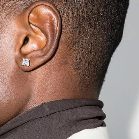 Orecchini a Bottone in Zirconia Cubica Quadrata Hip-hop da Uomo Gioielli Streetwear in Rame Galvanizzato Oro Argento Nero Placcato Orecchini alla Moda