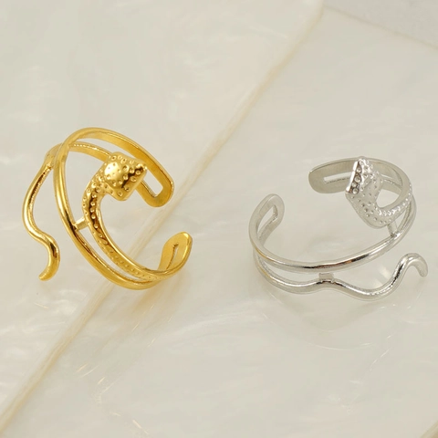 Anillo De Serpiente De Acero Inoxidable Diseño Hueco Abierto Ajustable Joyería De Moda Simple Regalo Para Mujer