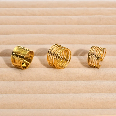 Stainless Steel Gold Multi Layer Line Ring For Women Geometric Adjustable Opening Finger Ring Personalized Fashion Jewelry