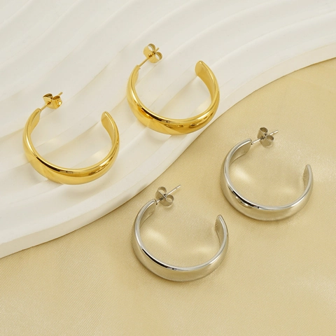 Pendientes De Aro En Forma De C De Acero Inoxidable Minimalista Chapado En Oro De 18K Joyería Geométrica Para Mujer