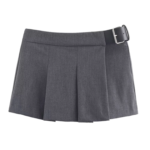 Women High Waist Pleated Skort With Belt A-Line Mini Skirt Shorts Polyester Suit Fabric Fashion Streetwear