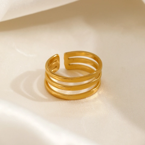 Dreilagiger Paralleler Linienring Edelstahl Verstellbarer Offener Ring Minimalistischer Geometrischer Schmuck Für Frauen