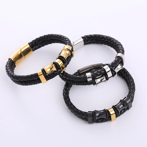 Bracciale Da Uomo In Pelle Intrecciata Con Chiusura Magnetica In Acciaio Inossidabile 304 Gioiello Punk Casual