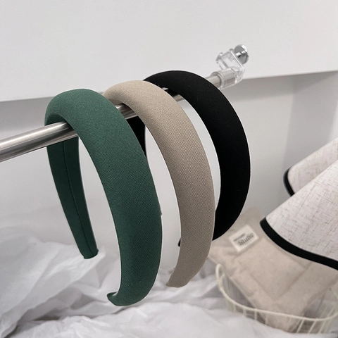 Women Padded Sponge Fabric Headband Solid Color Thick Hair Hoop Retro Elegant French Style Fashion Hair Accessories