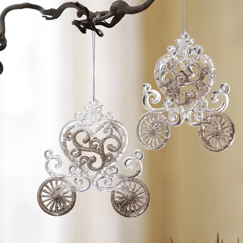 Addobbi Natalizi Appesi Acrilico Glitter Trasparente Giostra Carrozza Zucca Ballerina Renna Campane Decorazioni Per Albero
