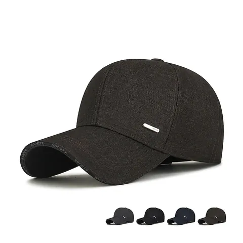 Herren Sport Baseballkappe Polyester Verstellbarer Sonnenschutzhut Mit Metallschild Buchstabenstickerei Gebogener Schirm
