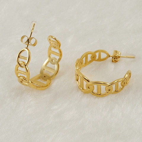 Pendientes De Aro De Acero Inoxidable Chapado En Oro De 18K Diseño De Eslabones Geométricos Joyería De Moda Mujer