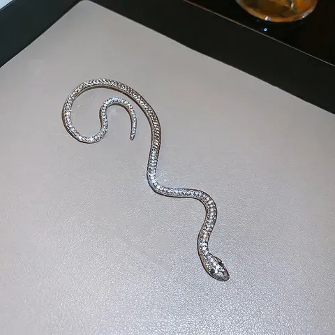 Snake Wrap Around Ear Cuff Alloy Rhinestone Animal Shape With 925 Sterling Silver Earring Post Fashion Jewelry Women