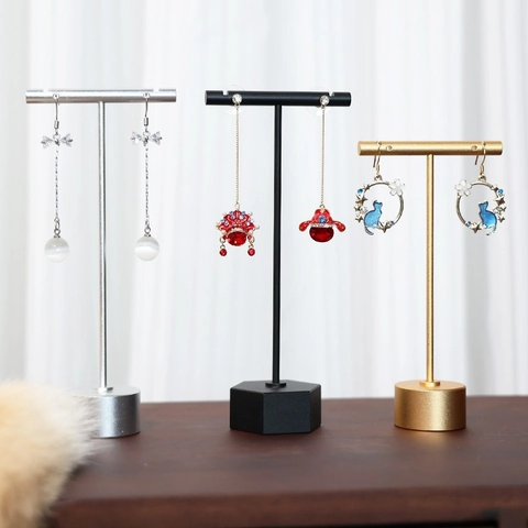 Earring Display Stand Metal T-Bar Jewelry Organizer Rack For Studs And Hoops Stable Base Professional Photography Props
