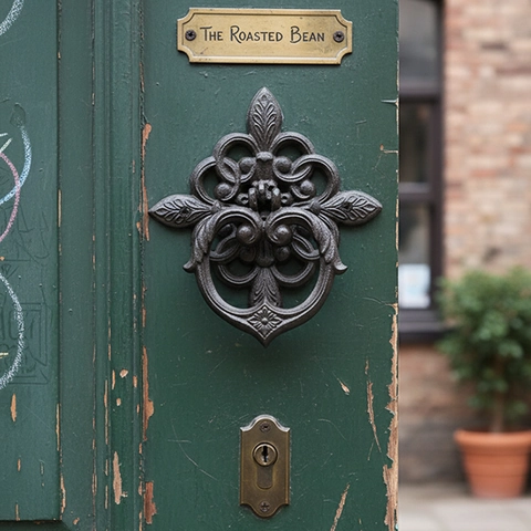Vintage Cast Iron Door Knocker Retro European Fleur De Lis Scroll Relief Wall Mounted Handle Garden Entry Decor