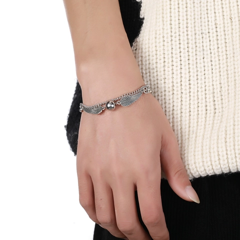 Bracciale A Catena In Acciaio Inossidabile A Strati Con Ali Di Angelo In Lega E Perla Rotonda Gioielli Regolabili
